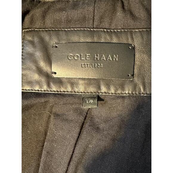 Cole Haan asymmetrical collarless black leather Jacket 100% Lamb Skin Size L - Picture 7 of 9